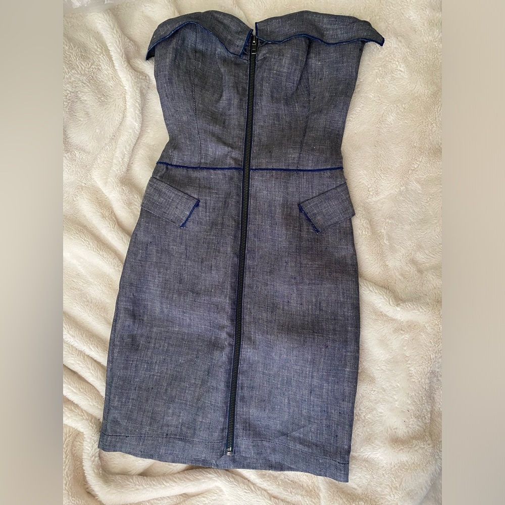 Strapless jean zip up dress. Petite.